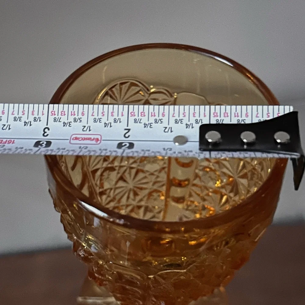 Amber Goblet with Intricate Design Textured Glass Wine Glass Vintage